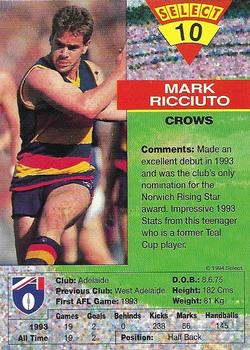 1994 Select AFL #10 Mark Ricciuto Back
